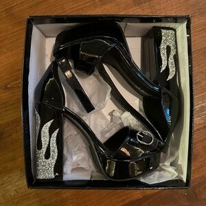 Nasty Gal Black and Silver Flame Heels